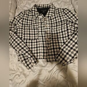 Rachel Zoe Black & White Tweed Cropped Jacket